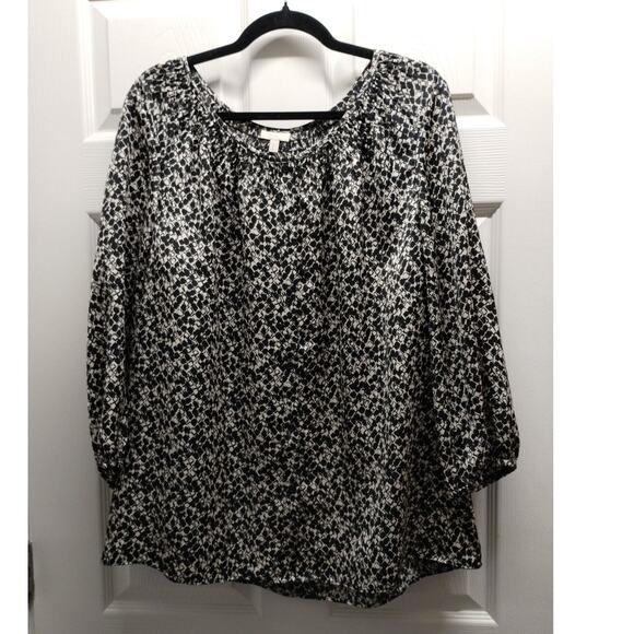 Talbots Womens Size XL Black White Geometric Abstract 3/4 Sleeve Button Up Shirt - Picture 1 of 6